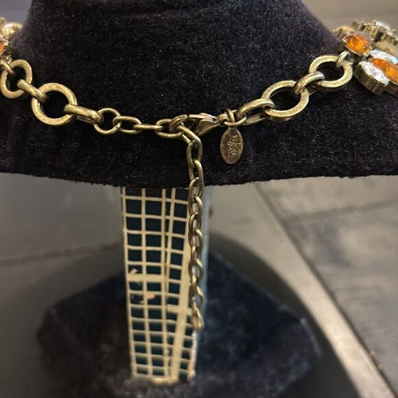 Joan Rivers Rhinestone Orange Bronze Tone Statement Cluster Necklace Floral Bee‍ - Picture 5 of 10